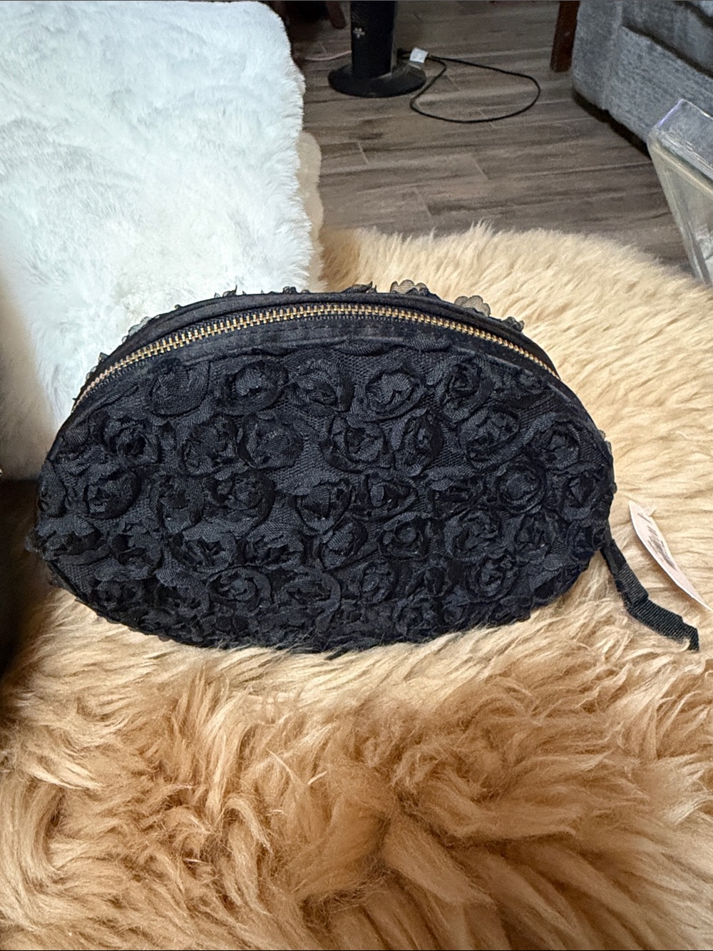 Victoria's Secret Black Studded Glitter Backpack & Black Rosette Makeup Bag NWT - Picture 6 of 9